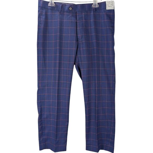 Statement Other - STATEMENT Pants Mens 38 SHORT Tomme Blue Plaid Sapphire Wool Italy Preppy Career